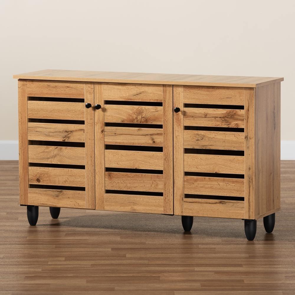 Gisela Modern and Contemporary Oak Brown Finished Wood 3-Door Shoe Storage Cabinet FredCo