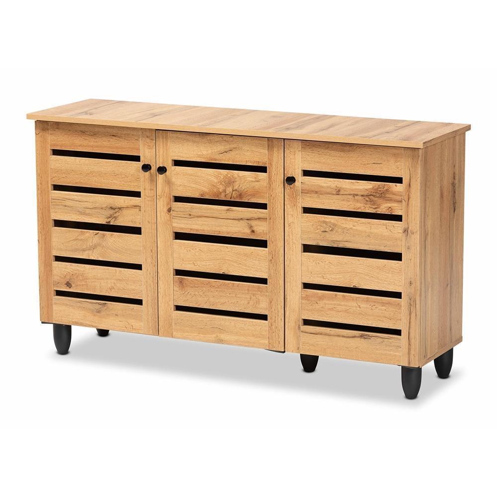 Gisela Modern and Contemporary Oak Brown Finished Wood 3-Door Shoe Storage Cabinet FredCo