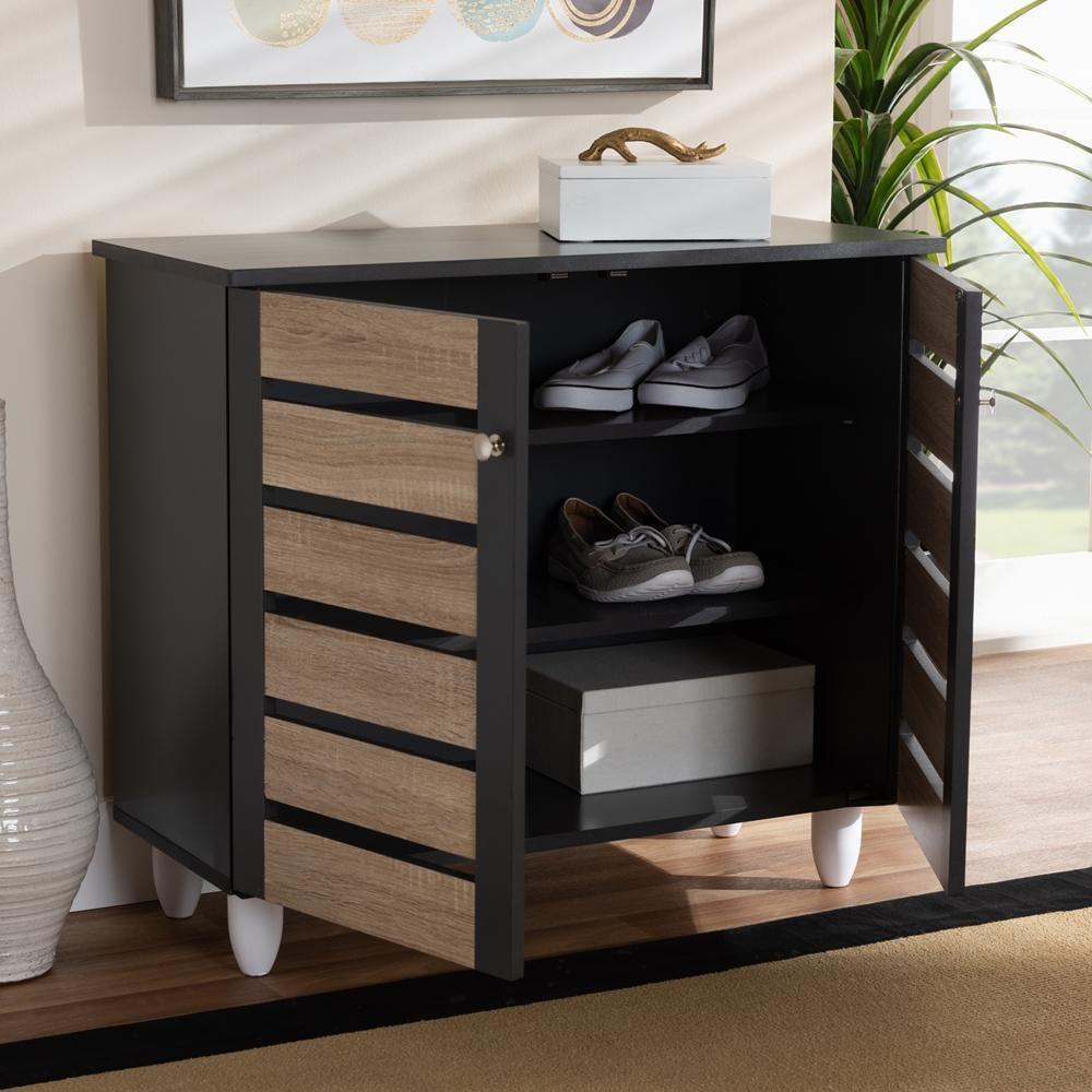 Gisela Modern and Contemporary Two-Tone Oak and Dark Gray 2-Door Shoe Storage Cabinet FredCo