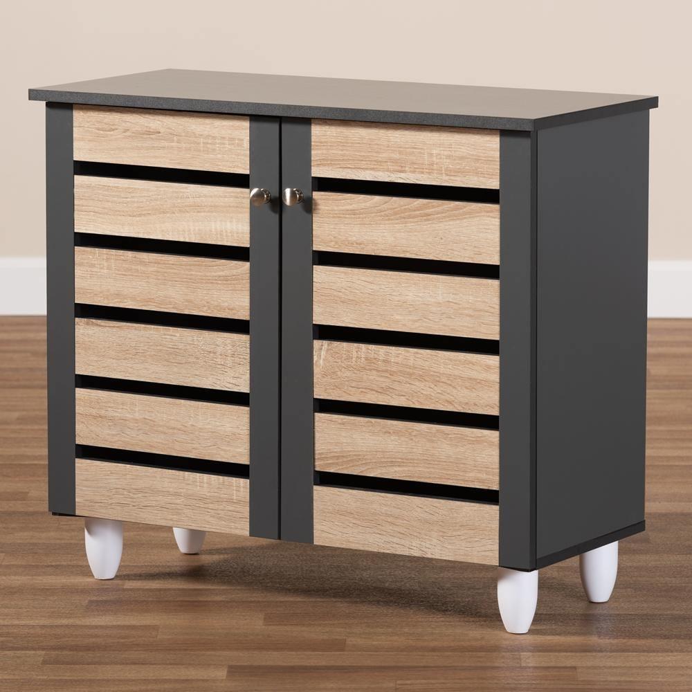 Gisela Modern and Contemporary Two-Tone Oak and Dark Gray 2-Door Shoe Storage Cabinet FredCo