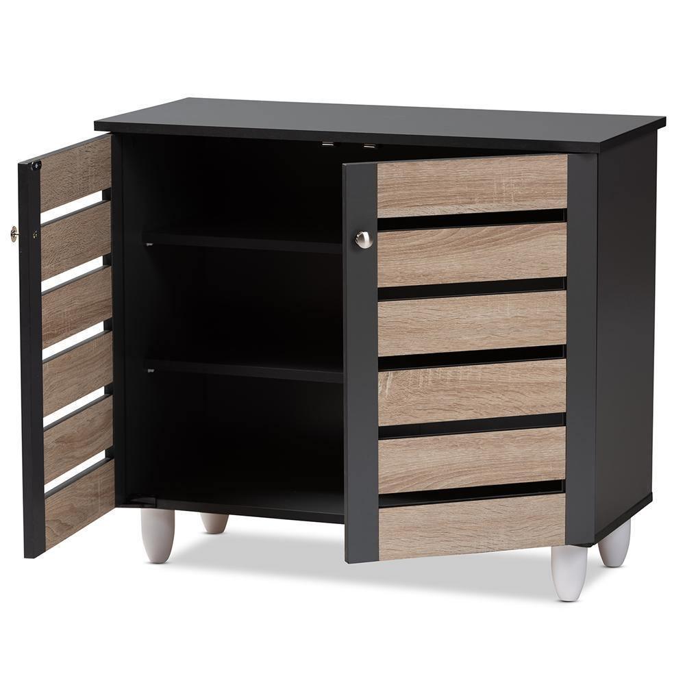Gisela Modern and Contemporary Two-Tone Oak and Dark Gray 2-Door Shoe Storage Cabinet FredCo
