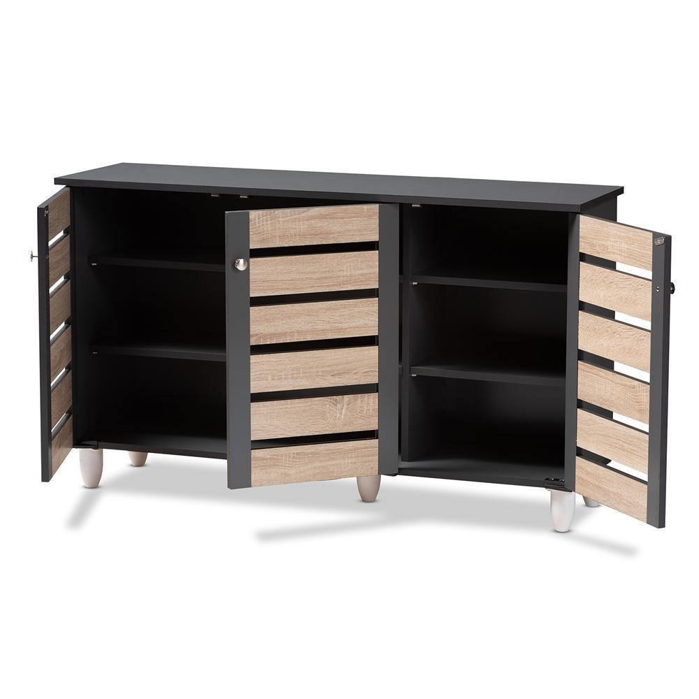 Gisela Modern and Contemporary Two-Tone Oak and Dark Gray 3-Door Shoe Storage Cabinet FredCo