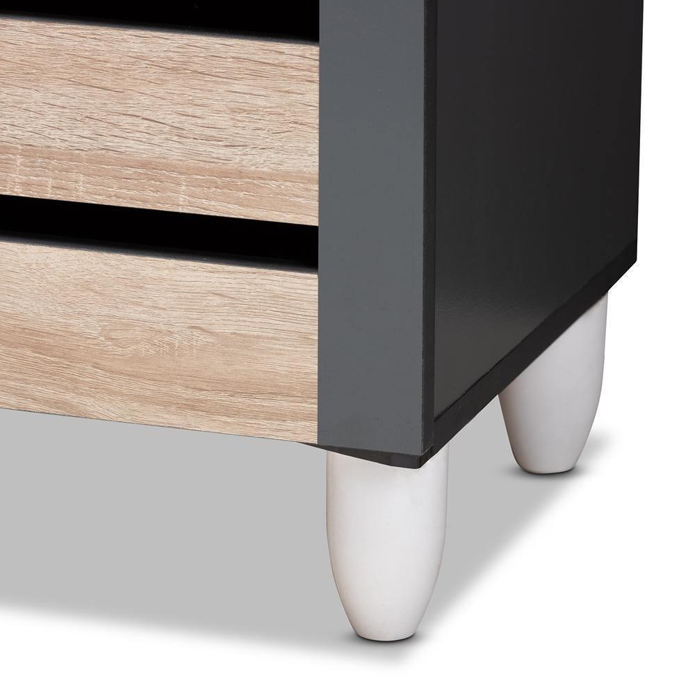 Gisela Modern and Contemporary Two-Tone Oak and Dark Gray 3-Door Shoe Storage Cabinet FredCo