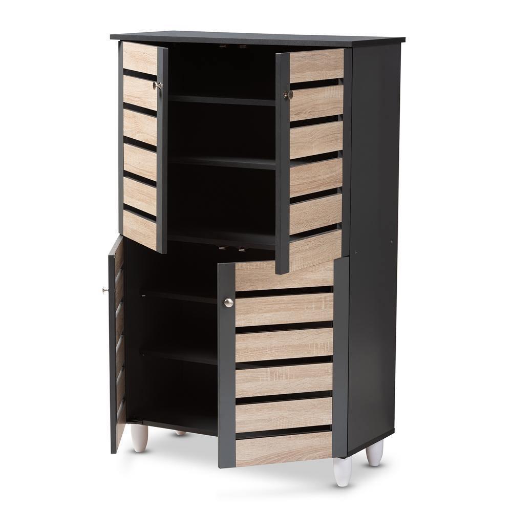 Gisela Modern and Contemporary Two-Tone Oak and Dark Gray 4-Door Shoe Storage Cabinet FredCo