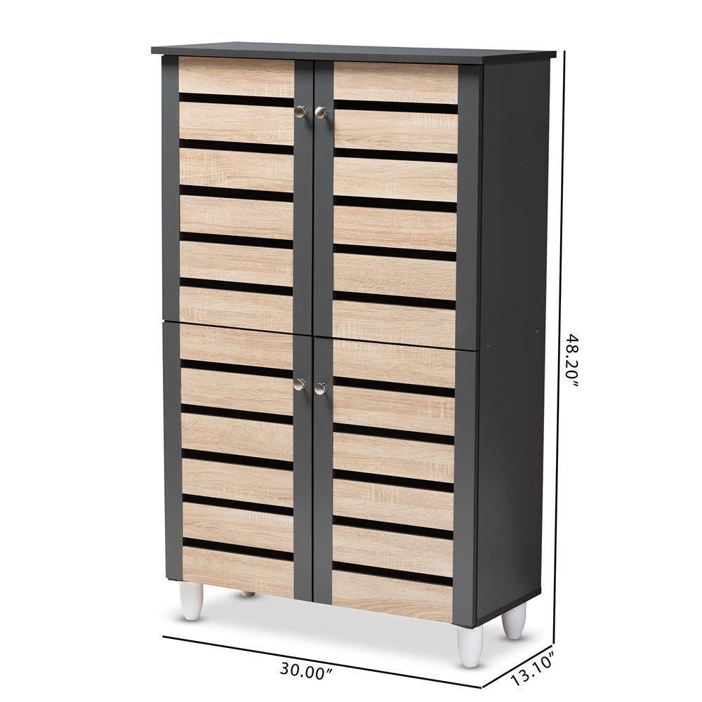 Gisela Modern and Contemporary Two-Tone Oak and Dark Gray 4-Door Shoe Storage Cabinet FredCo