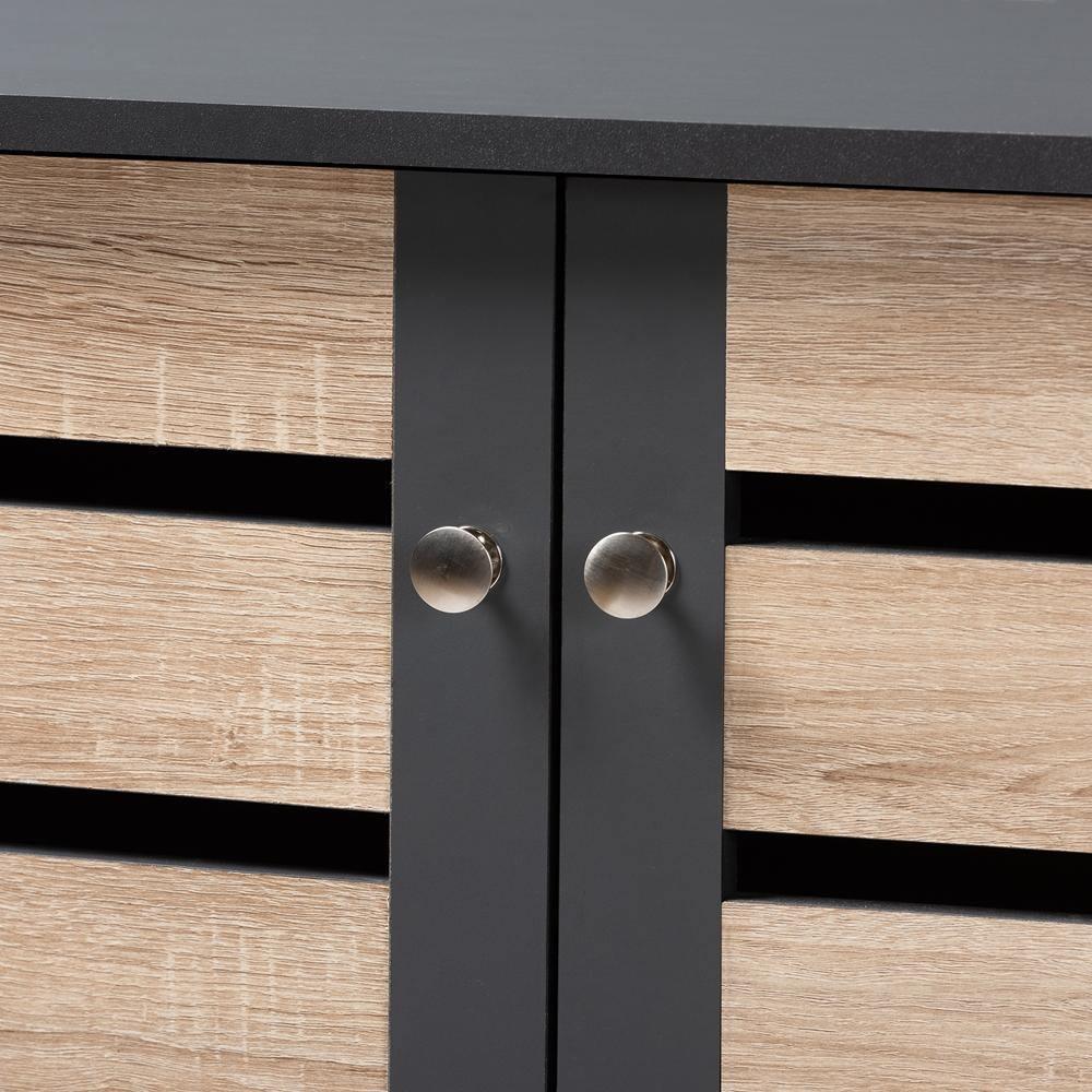 Gisela Modern and Contemporary Two-Tone Oak and Dark Gray 4-Door Shoe Storage Cabinet FredCo