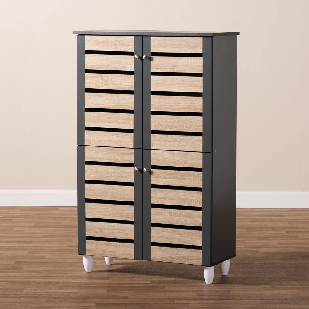 Gisela Modern and Contemporary Two-Tone Oak and Dark Gray 4-Door Shoe Storage Cabinet FredCo