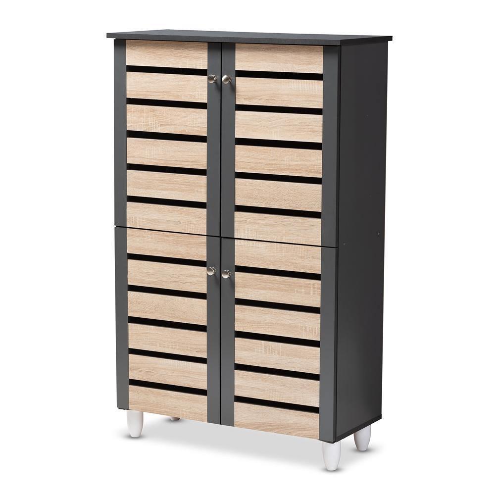 Gisela Modern and Contemporary Two-Tone Oak and Dark Gray 4-Door Shoe Storage Cabinet FredCo