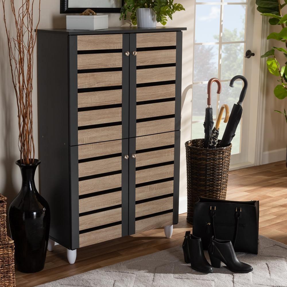 Gisela Modern and Contemporary Two-Tone Oak and Dark Gray 4-Door Shoe Storage Cabinet FredCo