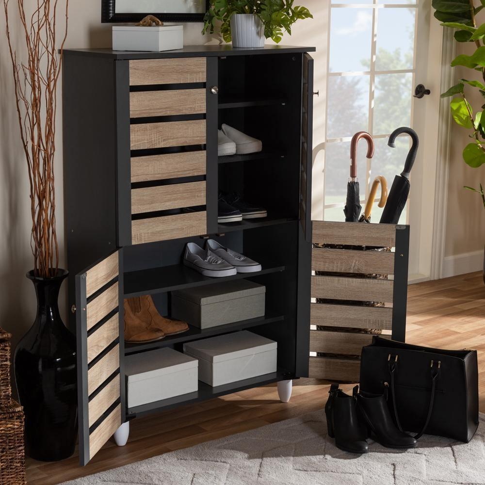 Gisela Modern and Contemporary Two-Tone Oak and Dark Gray 4-Door Shoe Storage Cabinet FredCo