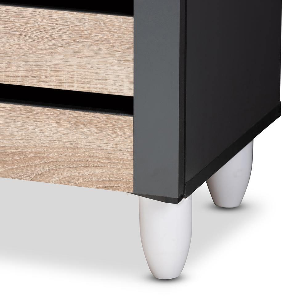 Gisela Modern and Contemporary Two-Tone Oak and Dark Gray 4-Door Shoe Storage Cabinet FredCo
