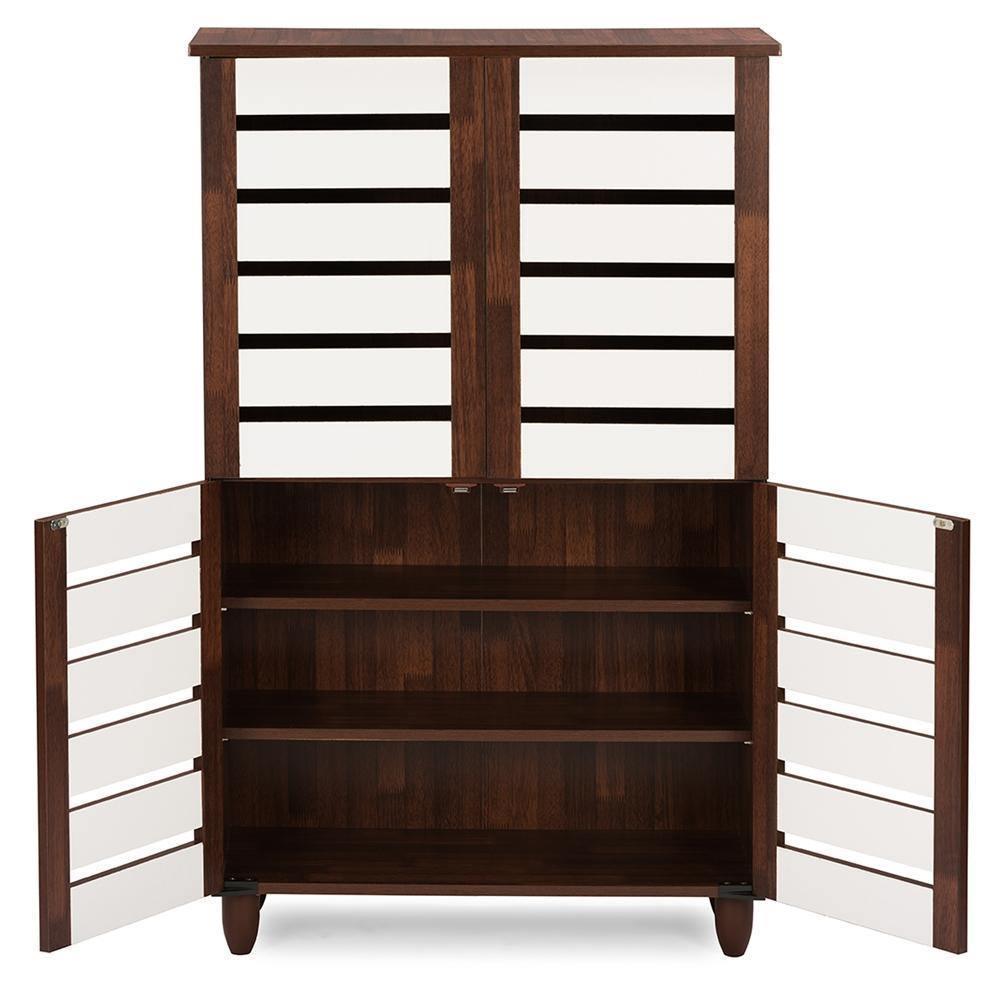 Gisela Oak and White 2-tone Shoe Cabinet With 4 Door FredCo