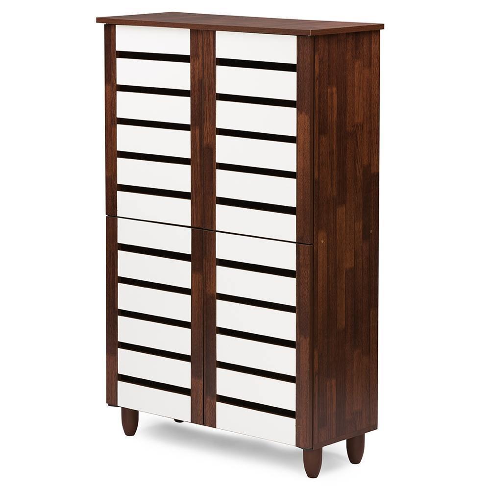 Gisela Oak and White 2-tone Shoe Cabinet With 4 Door FredCo