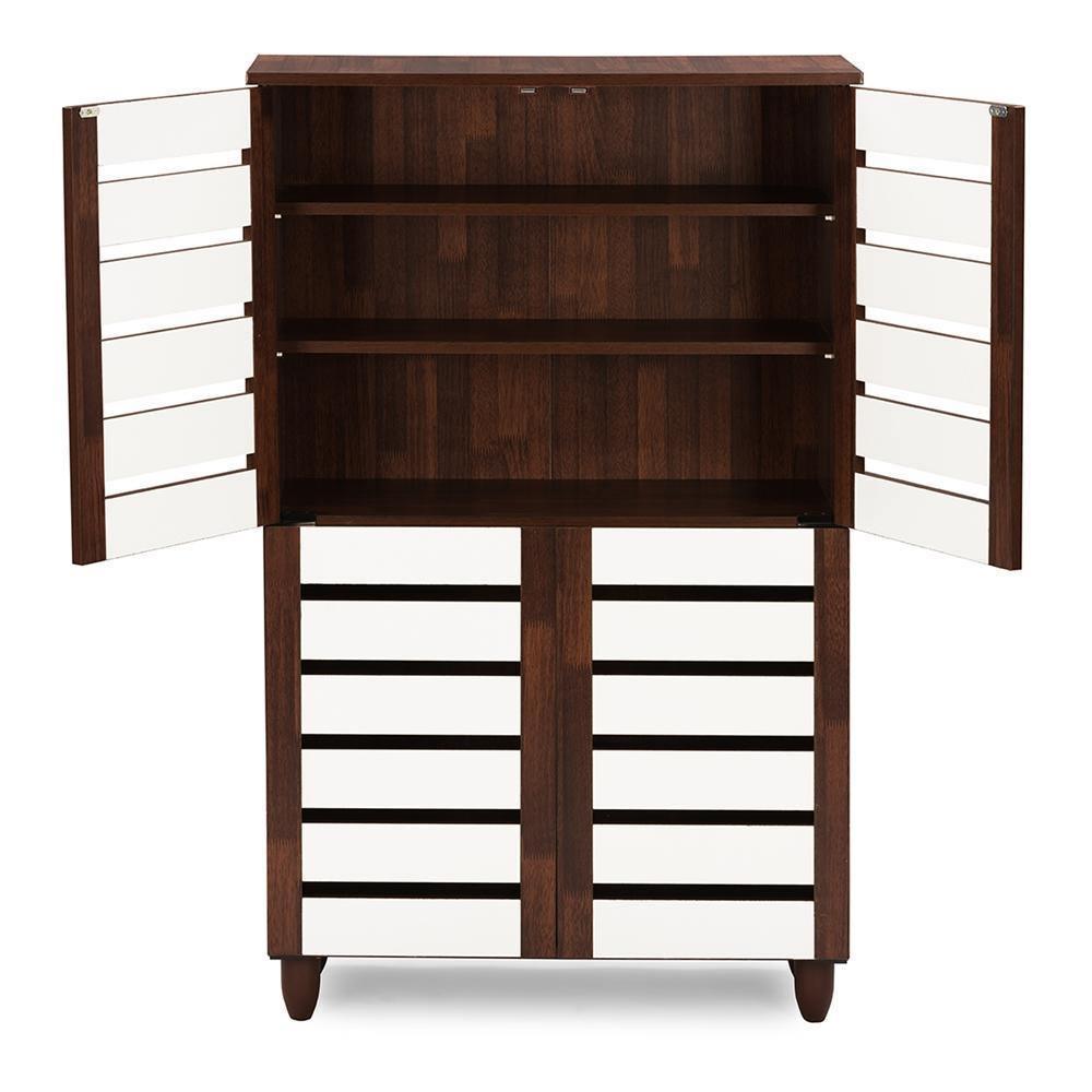Gisela Oak and White 2-tone Shoe Cabinet With 4 Door FredCo
