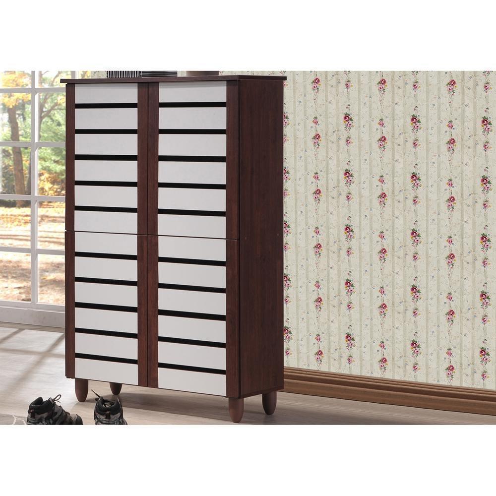Gisela Oak and White 2-tone Shoe Cabinet With 4 Door FredCo