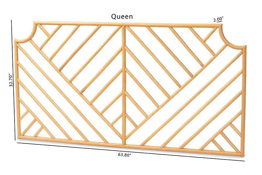 Giza Modern Bohemian Natural Brown Rattan Queen Size Wall-mount Headboard FredCo