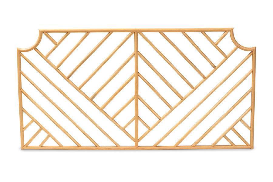 Giza Modern Bohemian Natural Brown Rattan Queen Size Wall-mount Headboard FredCo