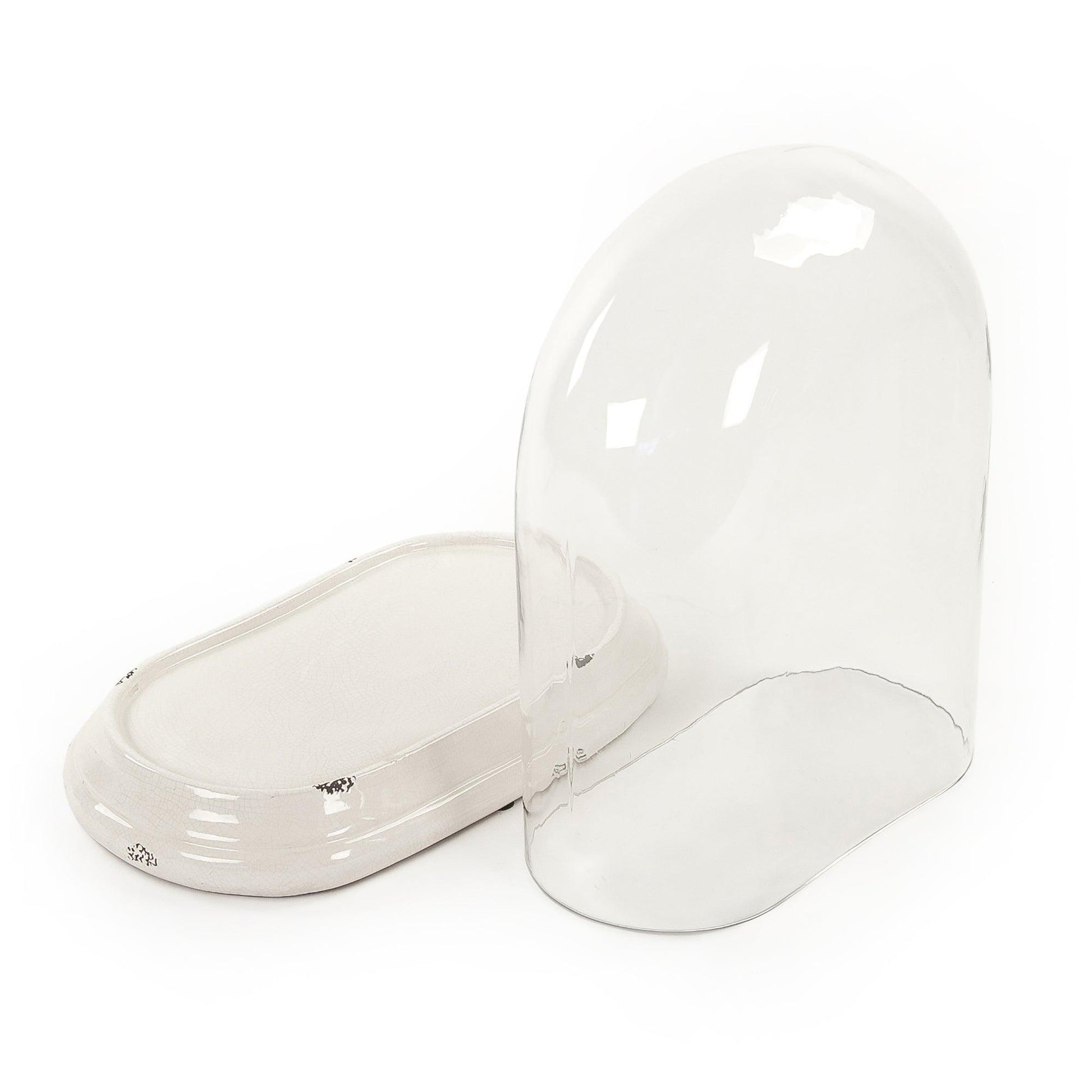 Glass Terrarium w/ Distressed Crackle White Ceramic Base (6608S A369) FredCo