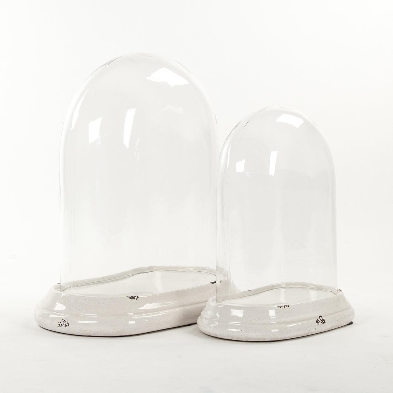 Glass Terrarium w/ Distressed Crackle White Ceramic Base (6608S A369) FredCo