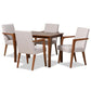 Glenda Mid-Century Modern Greyish Beige Fabric Upholstered and Walnut Brown Finished Wood 5-Piece Dining Set FredCo
