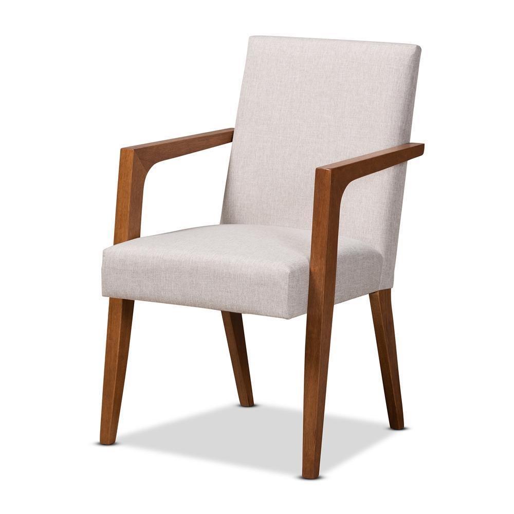 Glenda Mid-Century Modern Greyish Beige Fabric Upholstered and Walnut Brown Finished Wood 5-Piece Dining Set FredCo