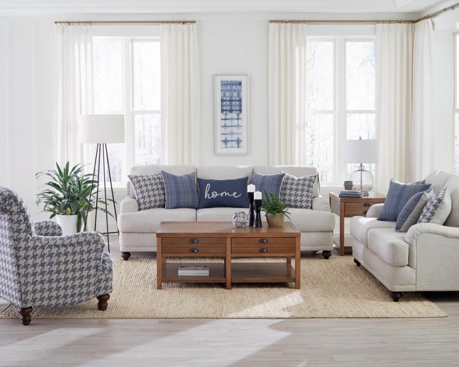Glenn 3-piece Recessed Arms Living Room Set Light Grey and Blue 511091-S3 Coaster FredCo