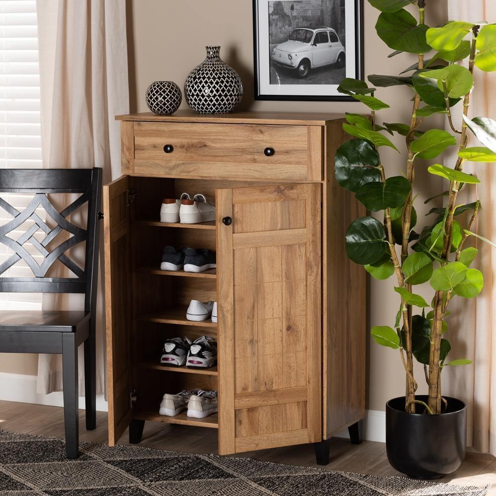 Glidden Modern and Contemporary Oak Brown Finished Wood 1-Drawer Shoe Storage Cabinet FredCo