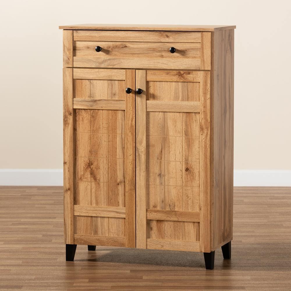 Glidden Modern and Contemporary Oak Brown Finished Wood 1-Drawer Shoe Storage Cabinet FredCo
