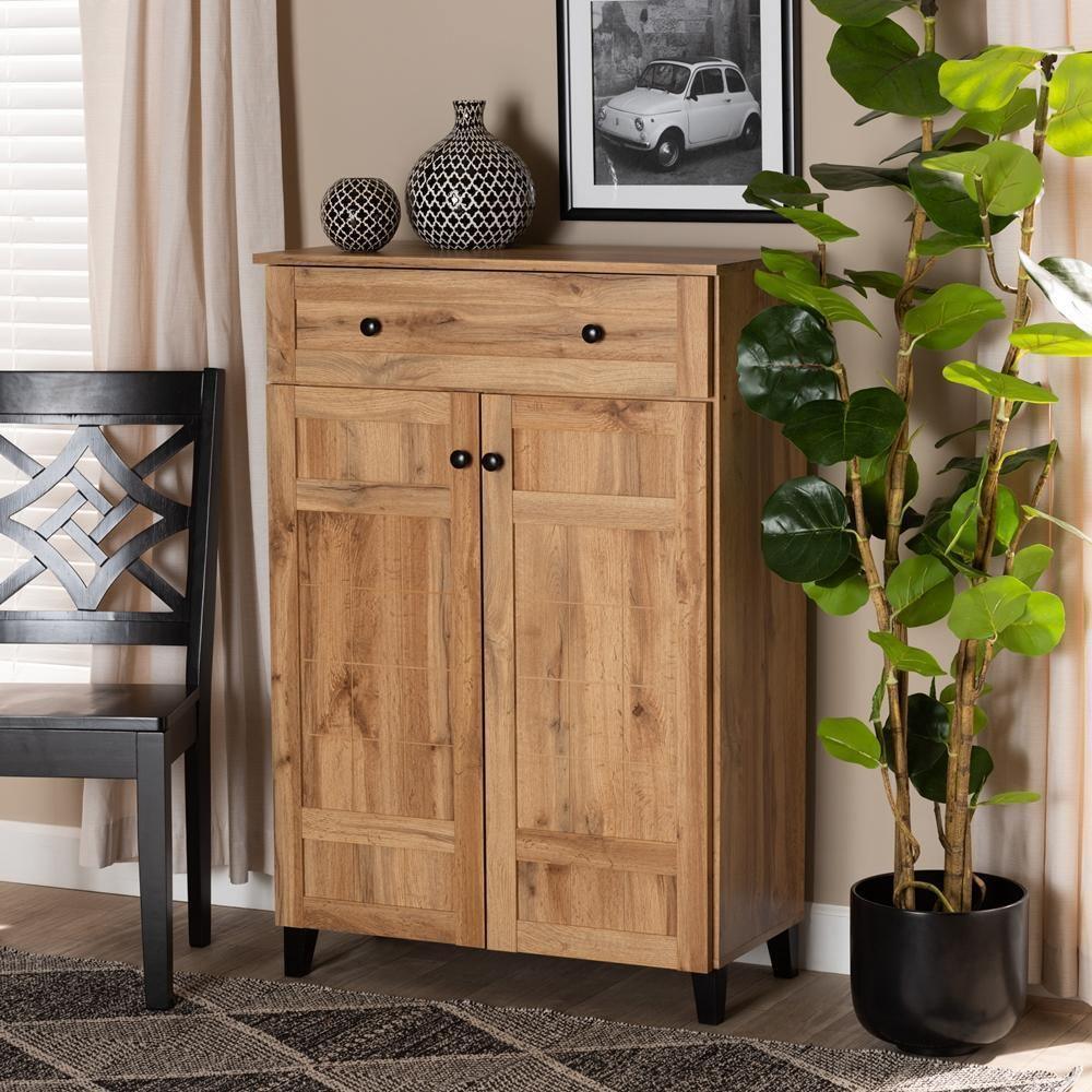 Glidden Modern and Contemporary Oak Brown Finished Wood 1-Drawer Shoe Storage Cabinet FredCo
