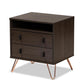 Glover Modern and Contemporary Dark Brown Finished Wood and Rose Gold-Tone Finished Metal 2-Drawer Nightstand FredCo