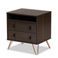 Glover Modern and Contemporary Dark Brown Finished Wood and Rose Gold-Tone Finished Metal 2-Drawer Nightstand FredCo