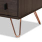 Glover Modern and Contemporary Dark Brown Finished Wood and Rose Gold-Tone Finished Metal 2-Drawer Nightstand FredCo