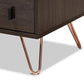 Glover Modern and Contemporary Dark Brown Finished Wood and Rose Gold-Tone Finished Metal 2-Drawer Nightstand FredCo