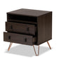 Glover Modern and Contemporary Dark Brown Finished Wood and Rose Gold-Tone Finished Metal 2-Drawer Nightstand FredCo