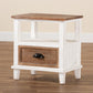 Glynn Rustic Farmhouse Weathered Two-Tone White and Oak Brown Finished Wood 1-Drawer Nightstand FredCo