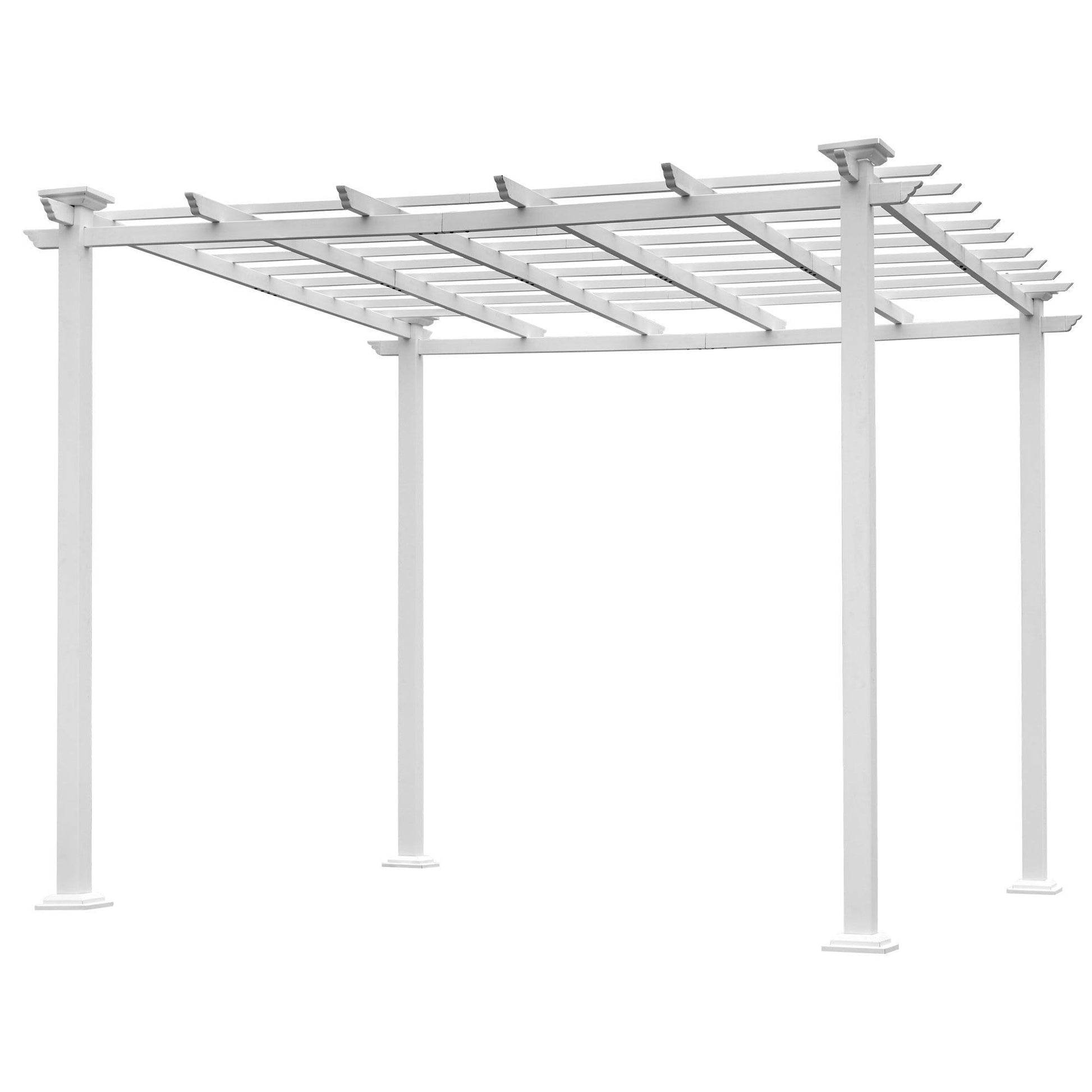 GO 10’ x 10’ White Iron Pergola Gazebo for Vines Pure Iron Chic Lid Cover Design Sleek Seams Hidden Joints Elegant White Trellis FredCo