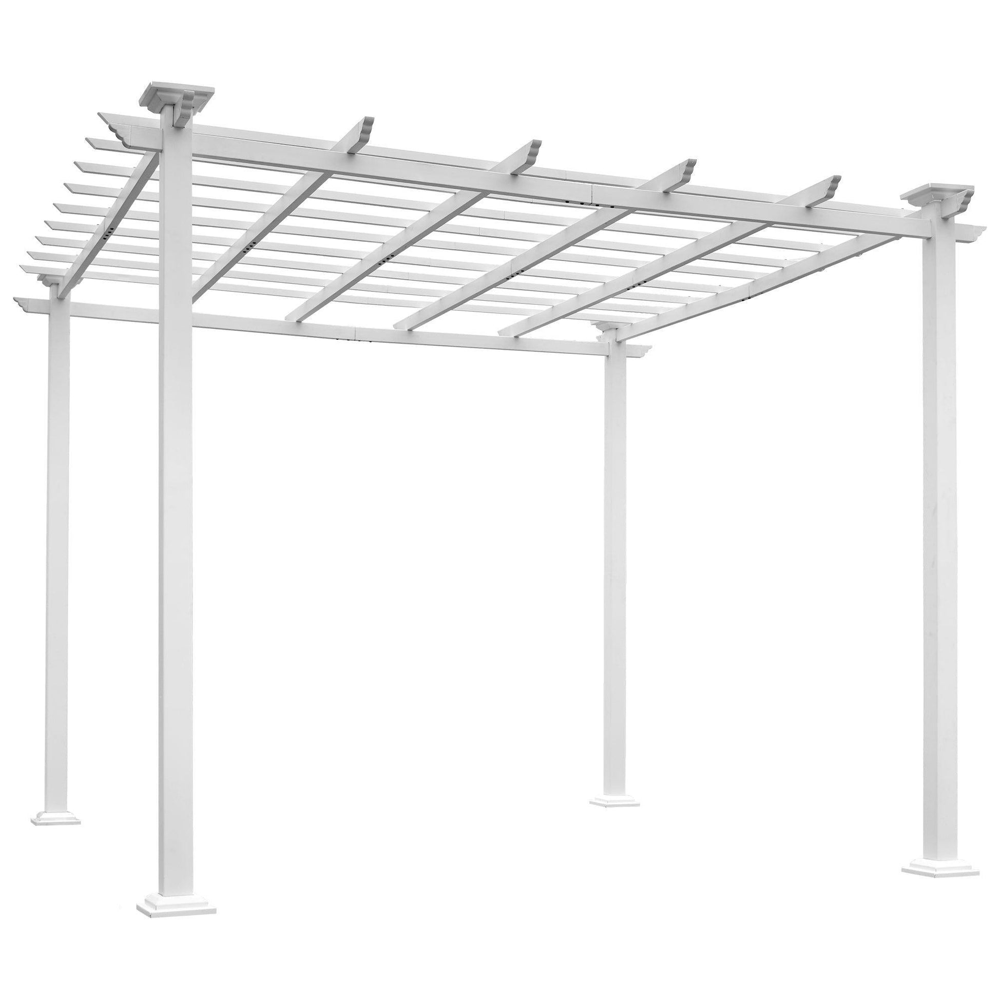 GO 10’ x 10’ White Iron Pergola Gazebo for Vines Pure Iron Chic Lid Cover Design Sleek Seams Hidden Joints Elegant White Trellis FredCo
