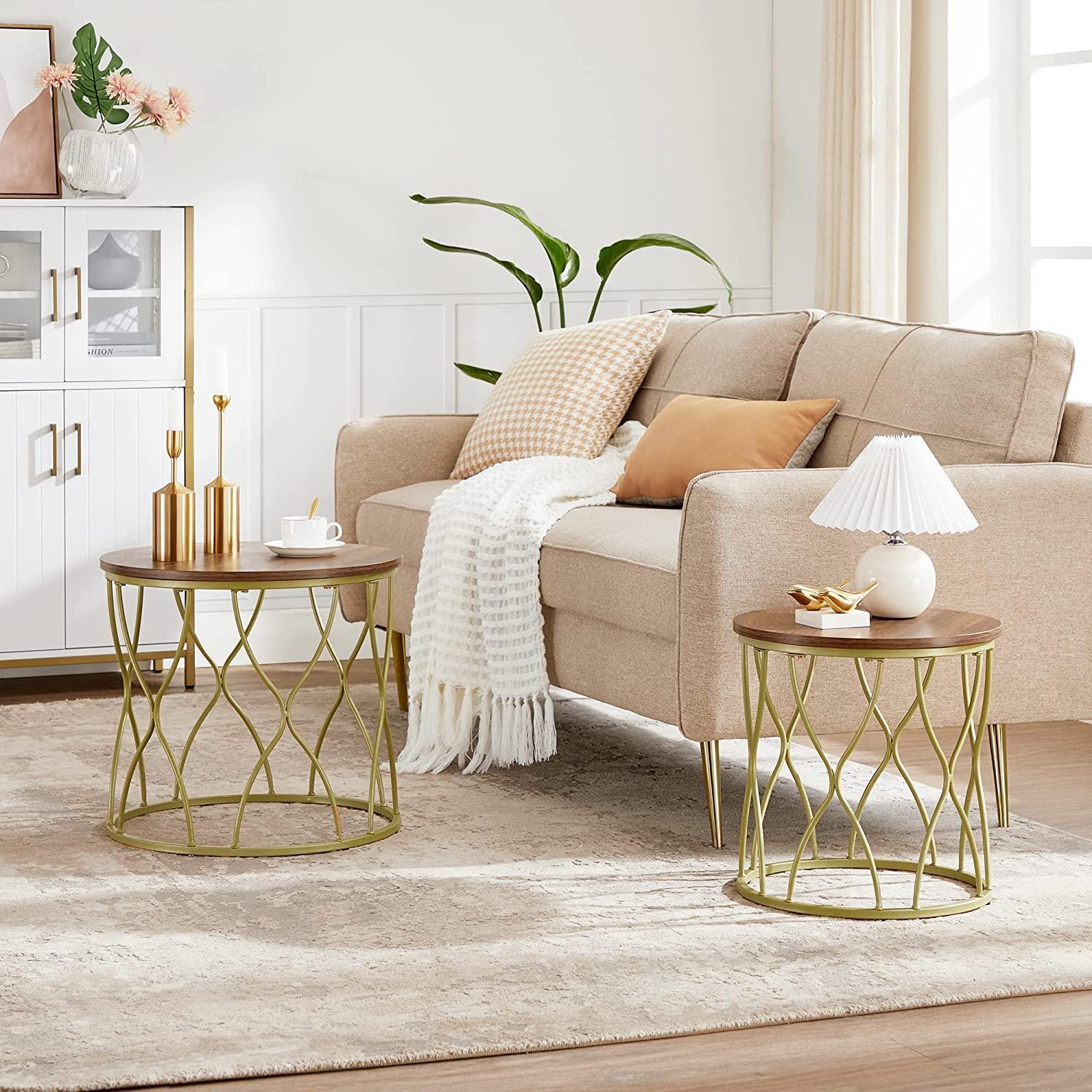 Gold Wood Round Coffee Table Set FredCo