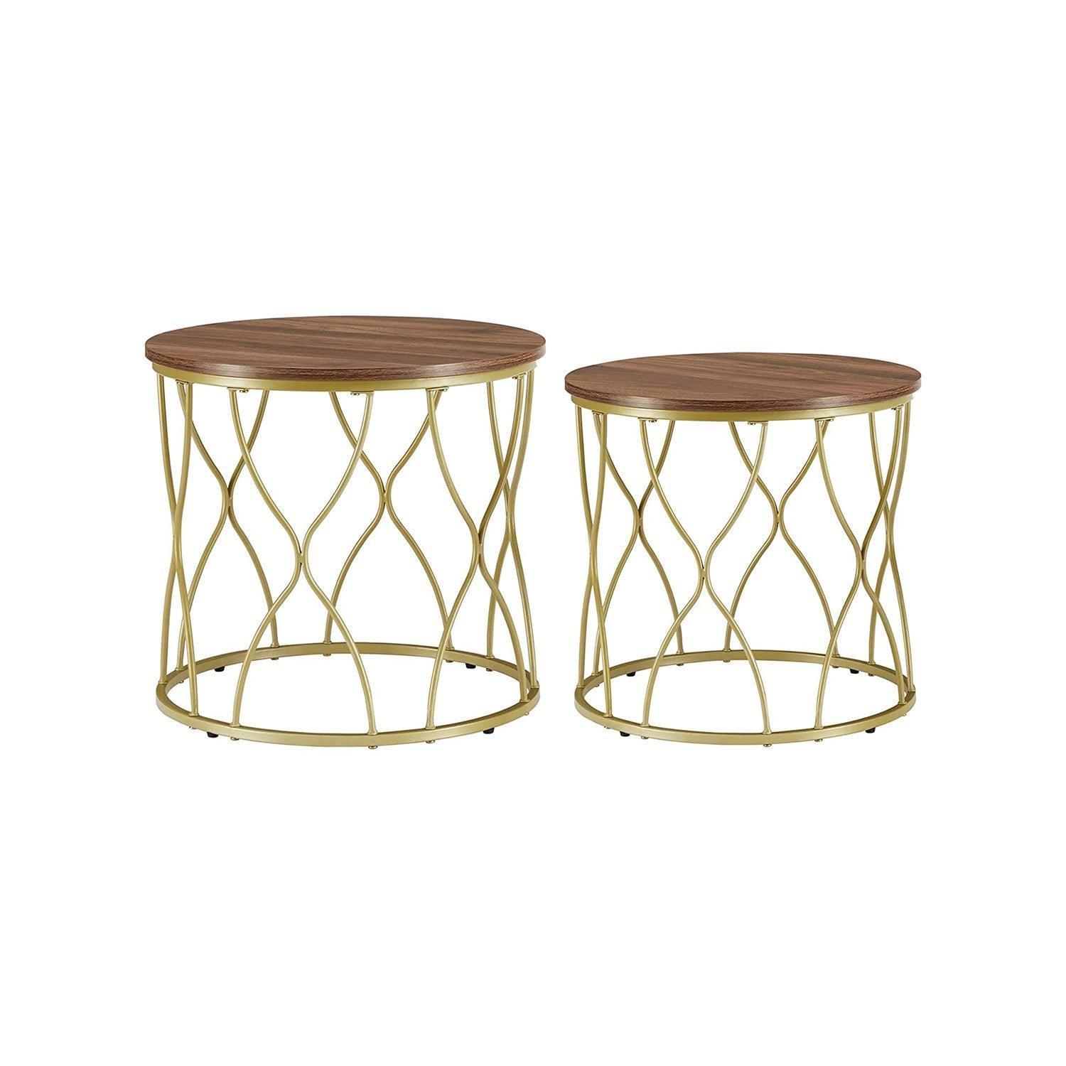 Gold Wood Round Coffee Table Set FredCo
