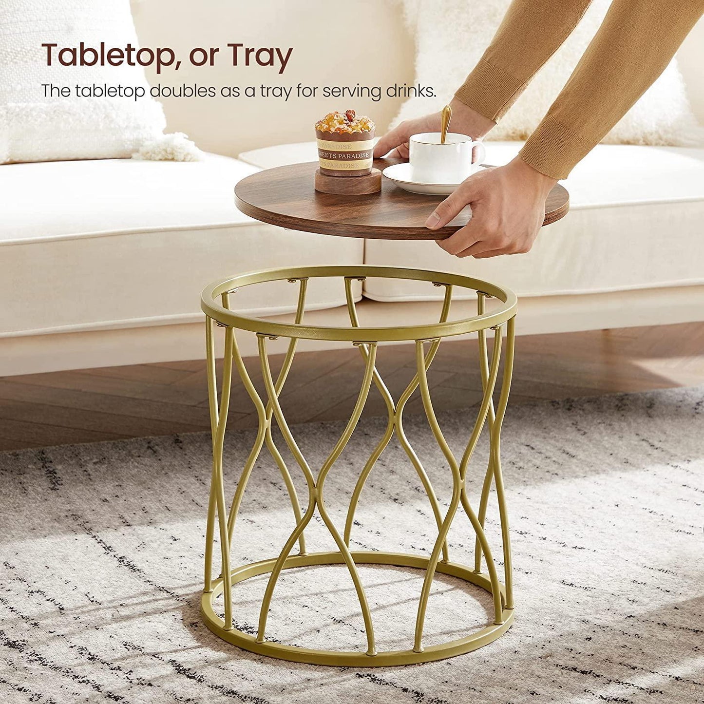 Gold Wood Round Coffee Table Set FredCo