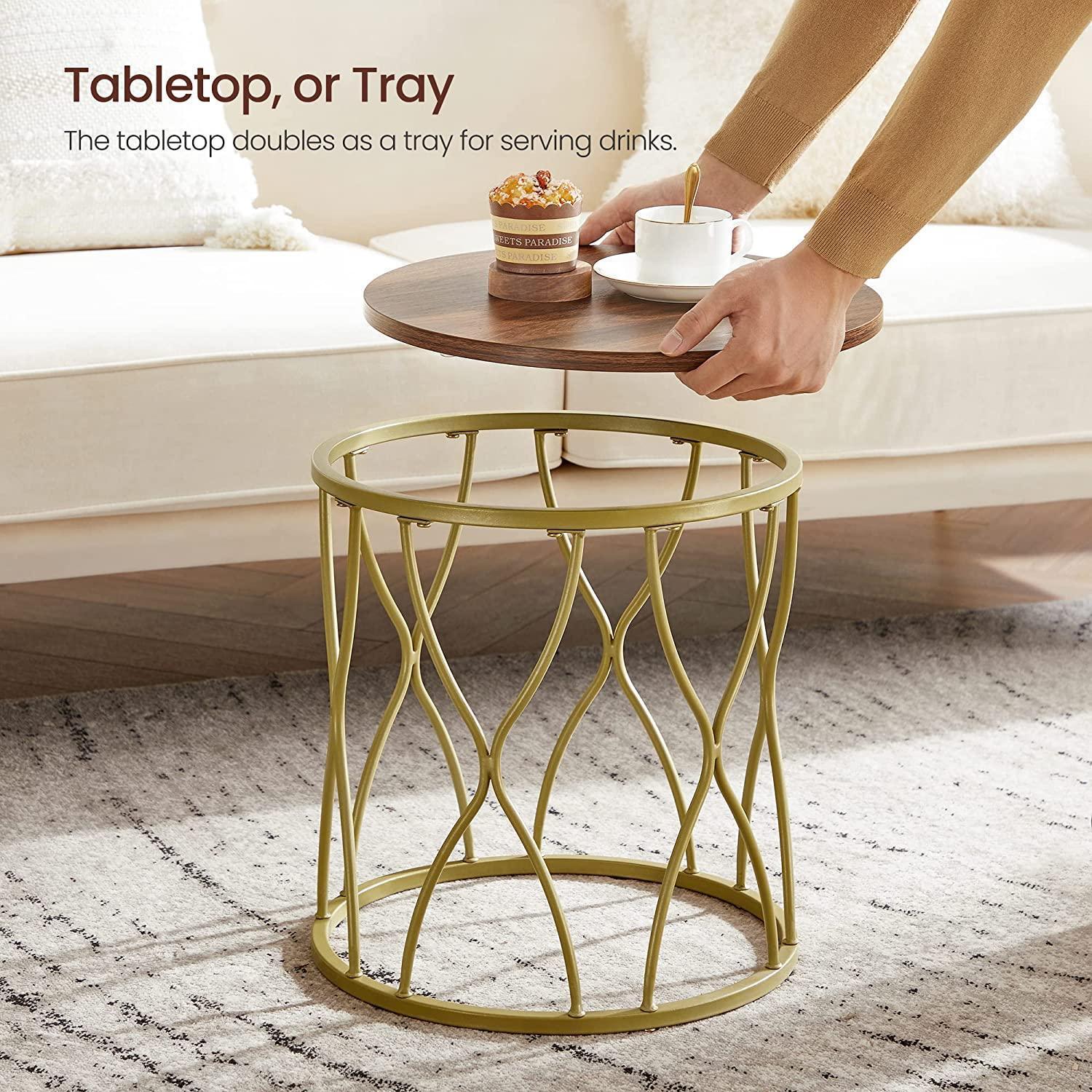 Gold Wood Round Coffee Table Set FredCo
