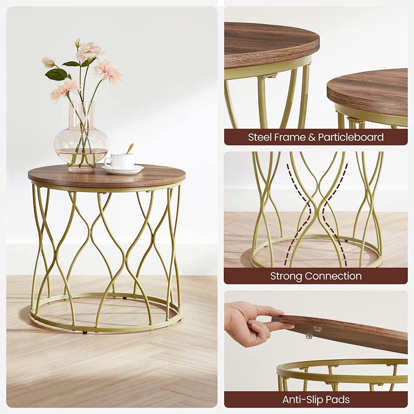 Gold Wood Round Coffee Table Set FredCo