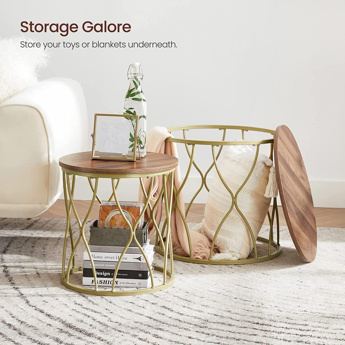 Gold Wood Round Coffee Table Set FredCo