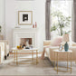 Gold/White Modern Round Side Table with Metal Frame FredCo