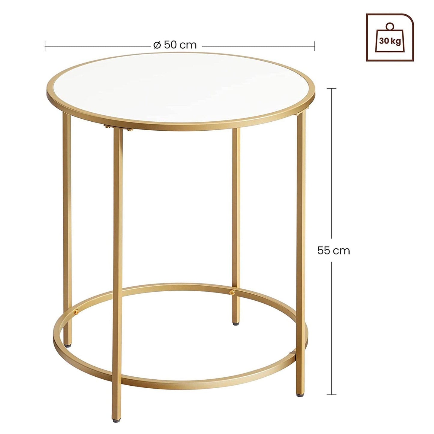Gold/White Modern Round Side Table with Metal Frame FredCo