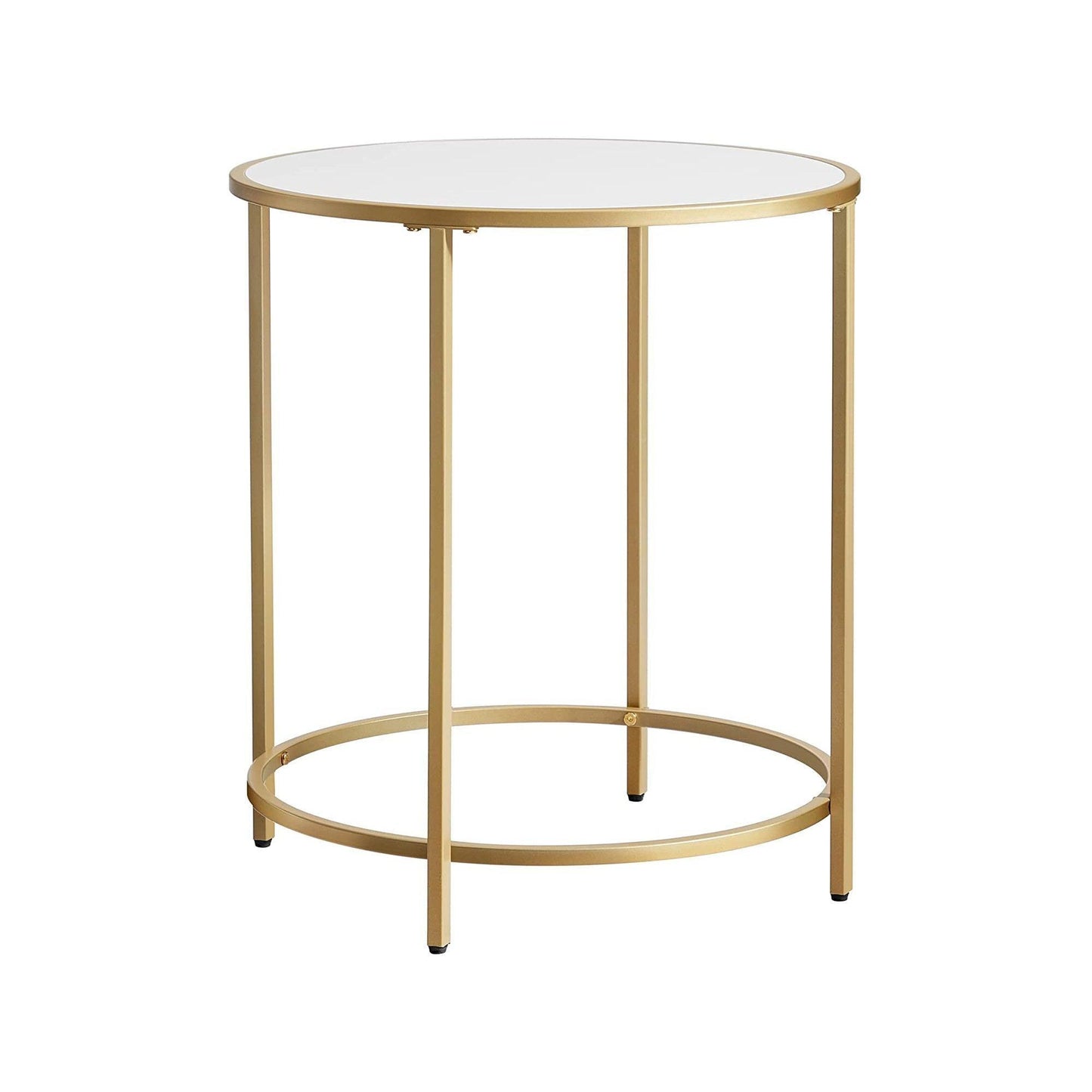 Gold/White Modern Round Side Table with Metal Frame FredCo