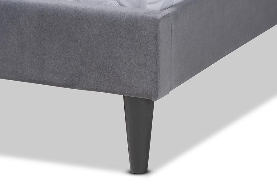 Gothard Modern and Contemporary Grey Velvet Fabric Upholstered and Dark Brown Finished Wood Queen Size Platform Bed FredCo