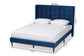 Gothard Modern and Contemporary Navy Blue Velvet Fabric Upholstered and Dark Brown Finished Wood King Size Platform Bed FredCo