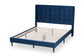 Gothard Modern and Contemporary Navy Blue Velvet Fabric Upholstered and Dark Brown Finished Wood King Size Platform Bed FredCo