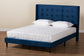 Gothard Modern and Contemporary Navy Blue Velvet Fabric Upholstered and Dark Brown Finished Wood King Size Platform Bed FredCo